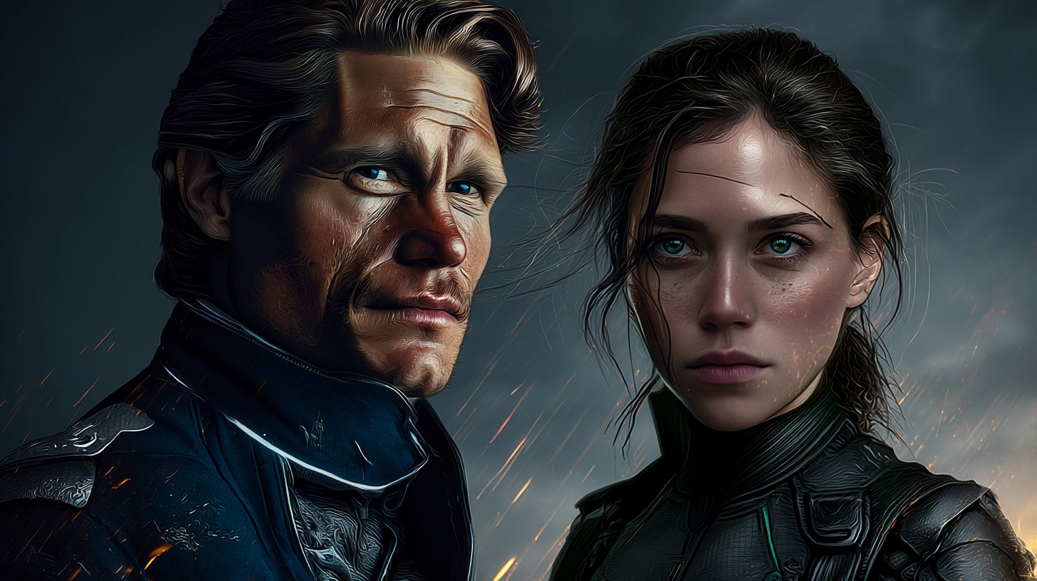 Perry Rhodan und Antonya Bancroft im warmen Licht eines goldenen Morgens, der das stählerne Grau durchbricht.