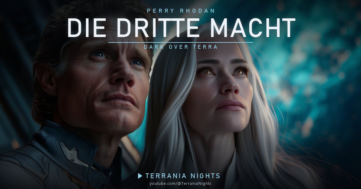 Schlüsselbild „Die Dritte Macht – Dark Over Terra“: Perry Rhodan und die Arkonidin Thora vor der Erde – der Aufbruch der Dritten Macht.