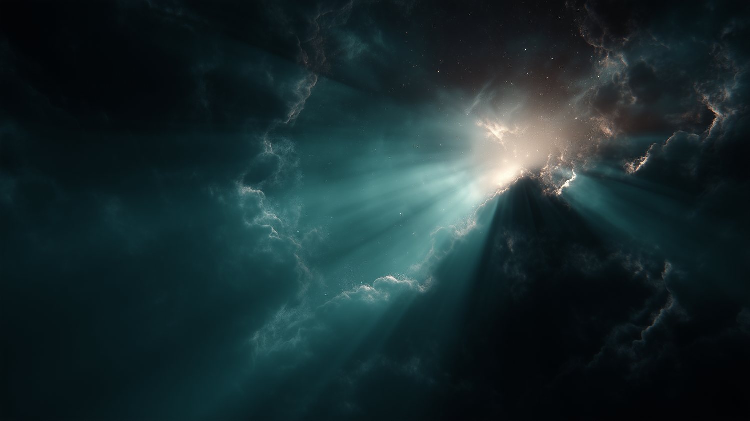 Leuchtender kosmischer Nebel als atmosphärischer Übergang zwischen den Szenen.