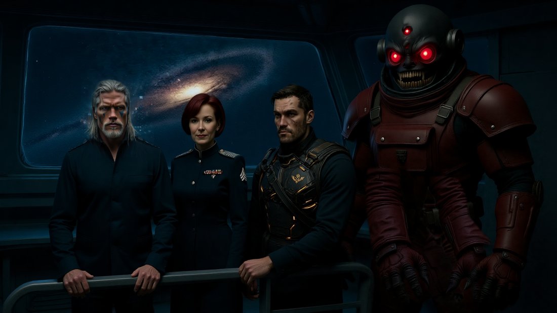 S55 — Die Crew vor der Galaxis