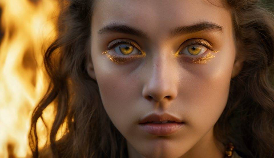 Shot 09 · 0:50 · Katya — Goldaugen am Feuer (Signature)