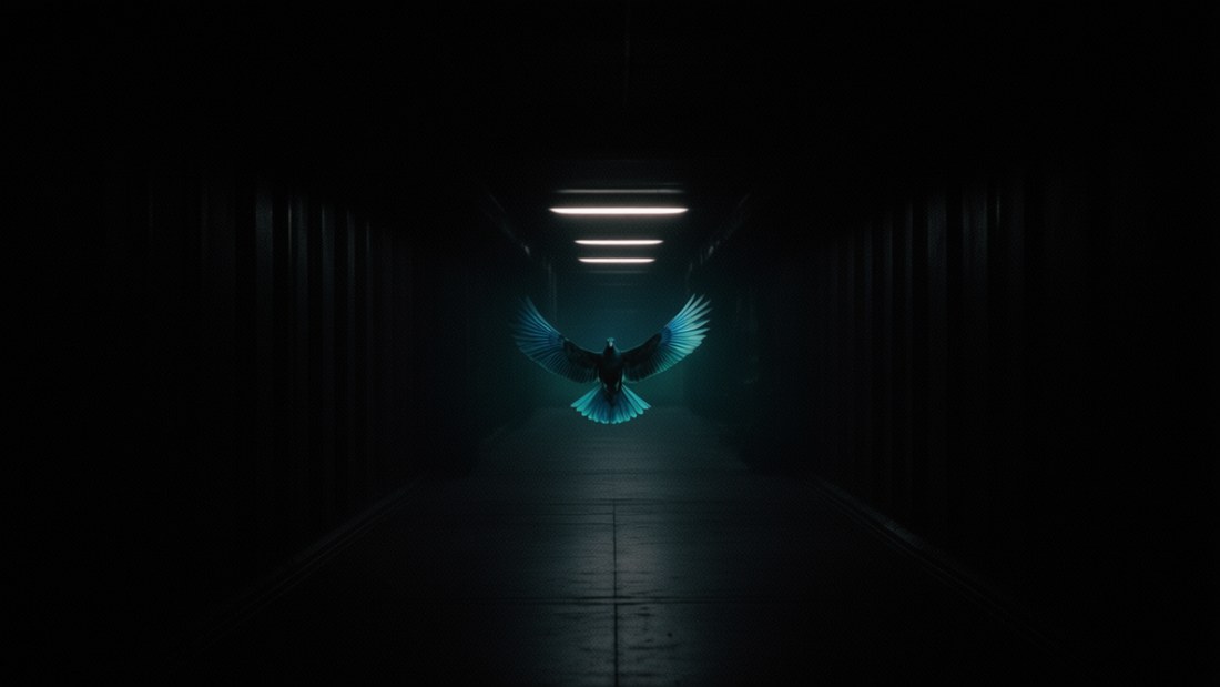 Skys Avatar im dunklen Gang, ruhig