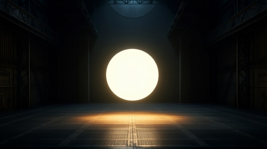 S030 &mdash; ES als leuchtender Ball, sein Schein f&auml;llt auf den Metallboden ringsum