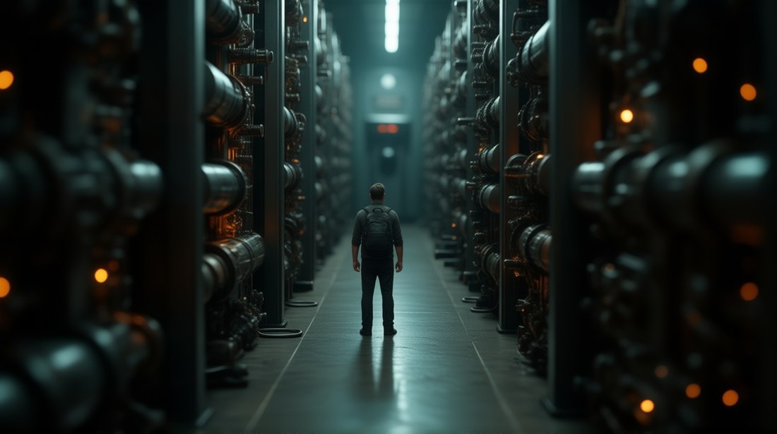 S032 &mdash; Rhodan allein im Gang, sehr klein vor der Maschine