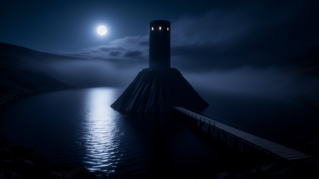 Intro - Titelkarte &middot; Der schwarze Turm bei Nacht