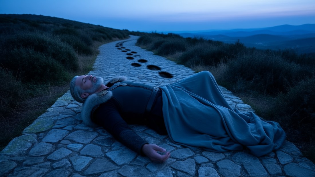 Strophe 6 &ndash; Leif, Spanien, das Amulett &middot; &bdquo;w&auml;hrend drei M&auml;nner auf einer Stra&szlig;e mir mein Leben vom Hals nehmen.&ldquo;