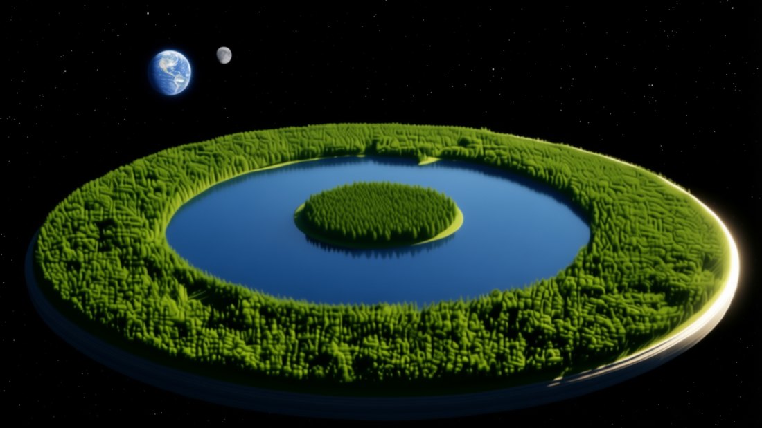 S009 &mdash; Vers 1 &middot; eine flache Welt zielt auf die Erde