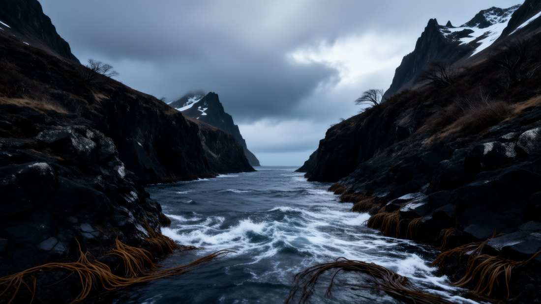 K020 &mdash; Strophe 2 &ndash; Stra&szlig;e, Insel, Signalfeuer, Brief: &bdquo;Through the strait at the end of the world&ldquo;