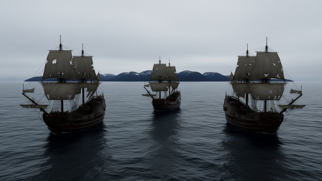 K024 &mdash; Strophe 2 &ndash; Stra&szlig;e, Insel, Signalfeuer, Brief: &bdquo;Three ships left of five crawling through the strait&ldquo;