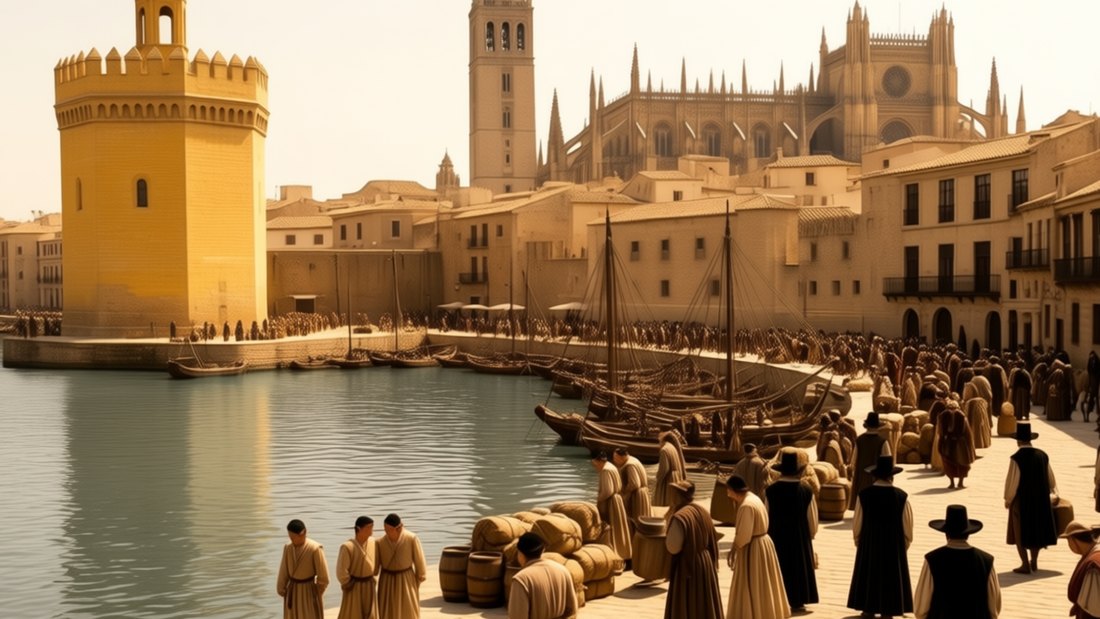 K064 &mdash; Strophe 5 &ndash; Sevilla, Abschied, VICTORIA: &bdquo;No one in the harbor has heard of five ships&ldquo;