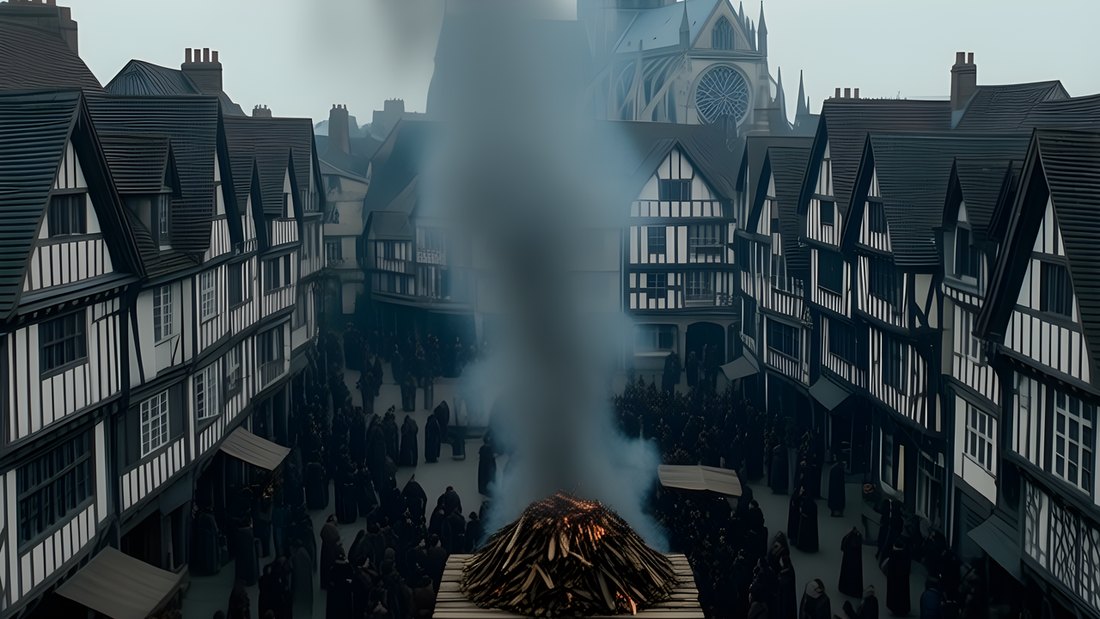 K036 &mdash; Strophe 3 &ndash; Jeanne, Gensfleisch, der Rauch: &bdquo;She is sold, she is judged and smoke stands over a square&ldquo;